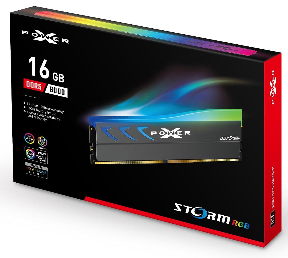 Barrette mémoire 16Go DIMM DDR5 Silicon Power XPower Storm RGB 6000Mhz CL36 (Gris)